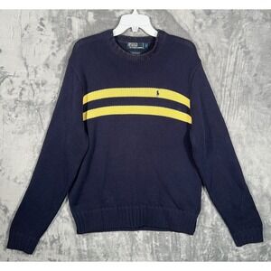 Polo Ralph Lauren Navy Blue Knit Sweater Mens Large Crewneck Pullover Striped